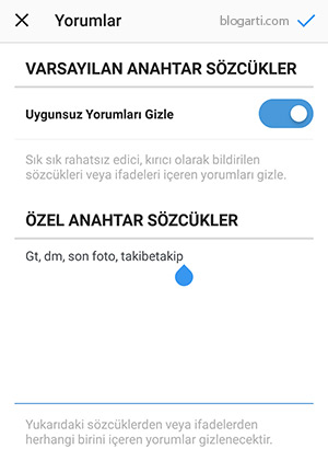 instagram yorum filtreleme
