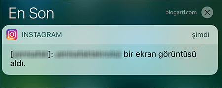 Instagram ekran alıntısı bildirim ekranı.