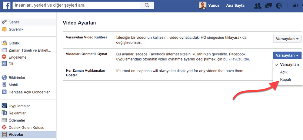 facebook video oynatma özelliği