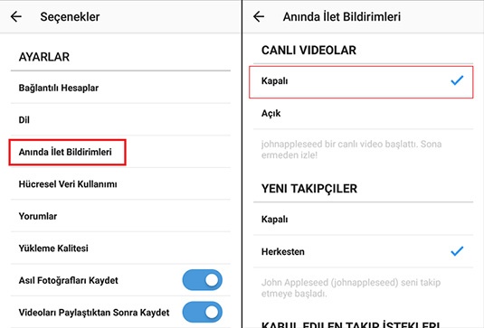 instagram canlı yayın bildirimleri