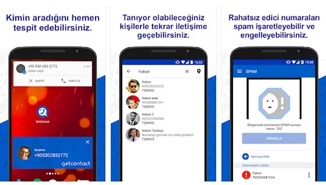 GetContact uygulaması ekranları