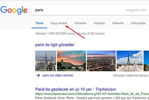 Google uçuş arama özelliği