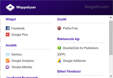 Wappalyzer eklentisi