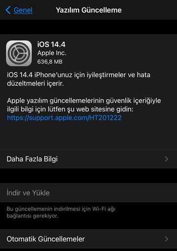 iOS 14.4 güncellemesi