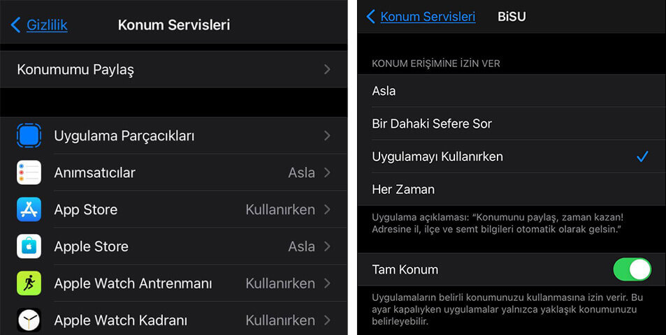 iphone konum engelleme