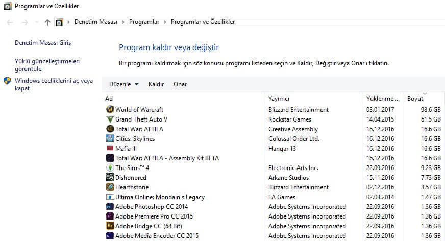 Program ekle veya kaldır