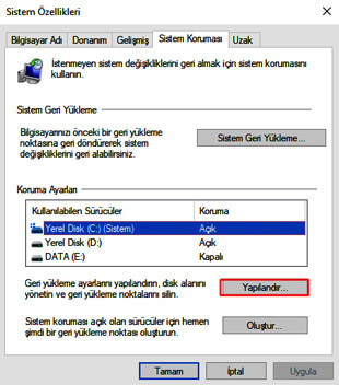 Sistem geri yükleme için kullanılan alan miktarını azaltın