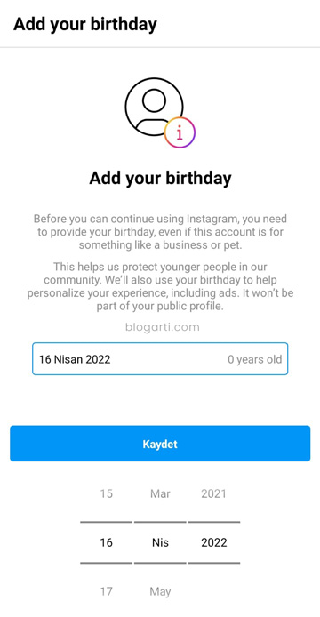 Instagram doğum tarihi