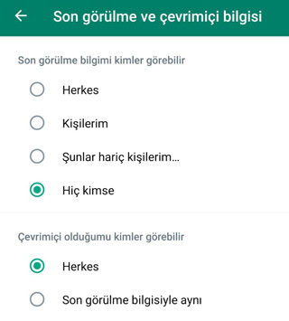 WhatsApp çevrimiçi kapatma